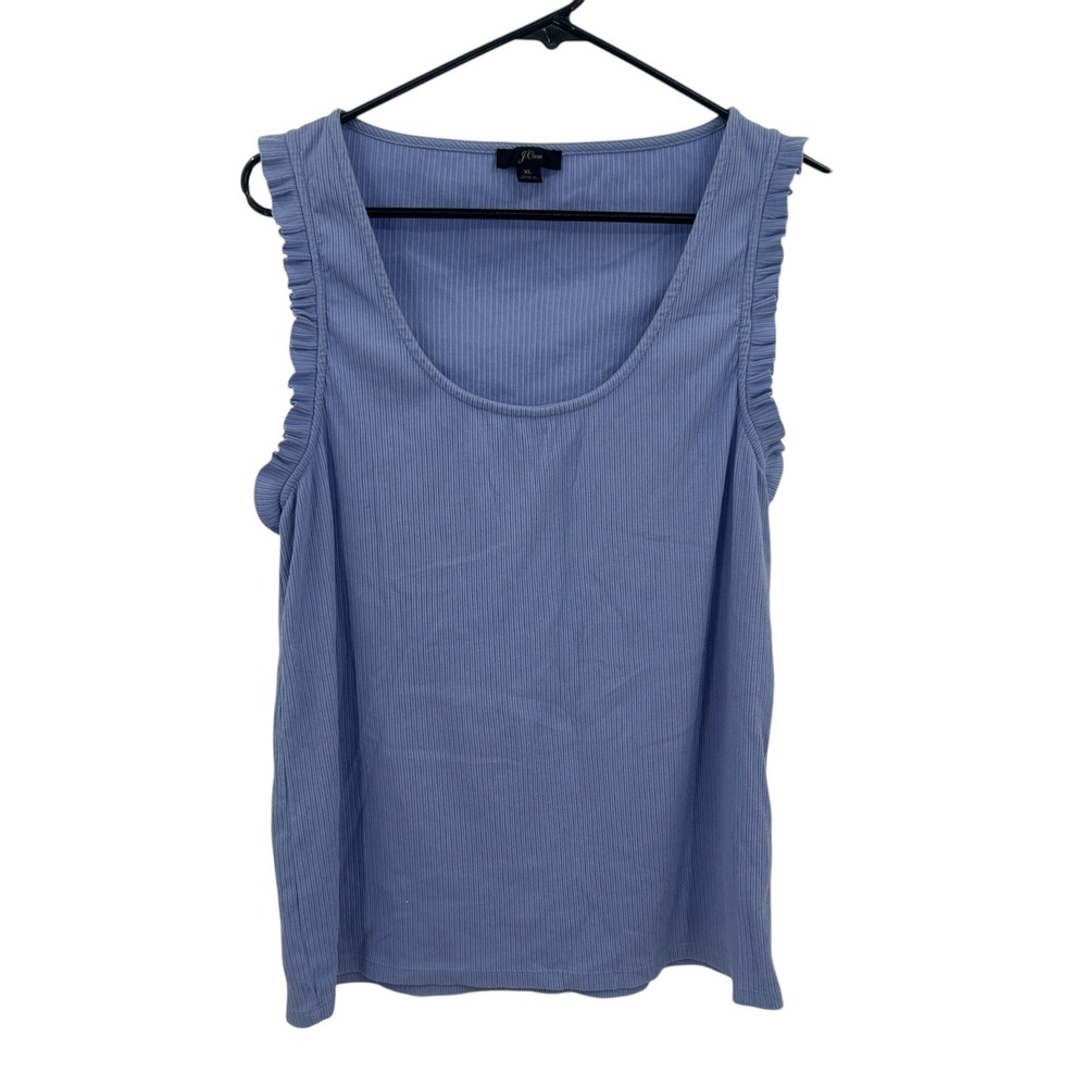 J.Crew Ribbed Ruffle Tank Top XL Blue Sleeveless Classic Minimalist Capsule